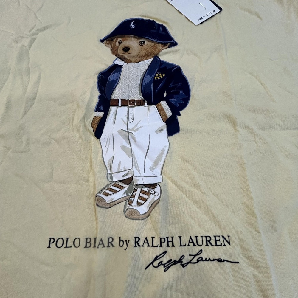 Polo Ralph Lauren Shirt Woman's M Yellow Polo Bear Graphic Tee T-Shirt NEW